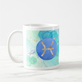 Fiskarna Blå Grön Akvarell Astrologi Zodiakus Teck Kaffemugg