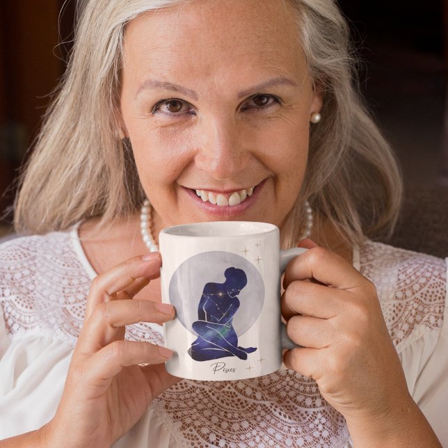 Fiskarna Feminina Blå Guld Zodiak Design Kaffemugg (Skapare uppladdad)