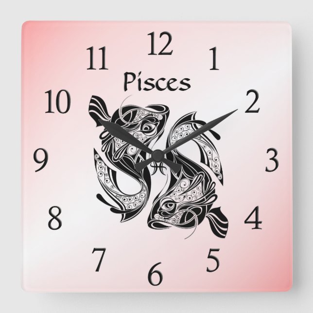 Fiskarna Fiskarna Zodiakklocka Rosa Fyrkantig Klocka (Framsida)