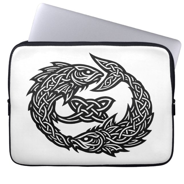 Fiskarna Keltisk Två‑Strömmars Sigil | BurnsInHell Laptop Fodral (Framsidan)