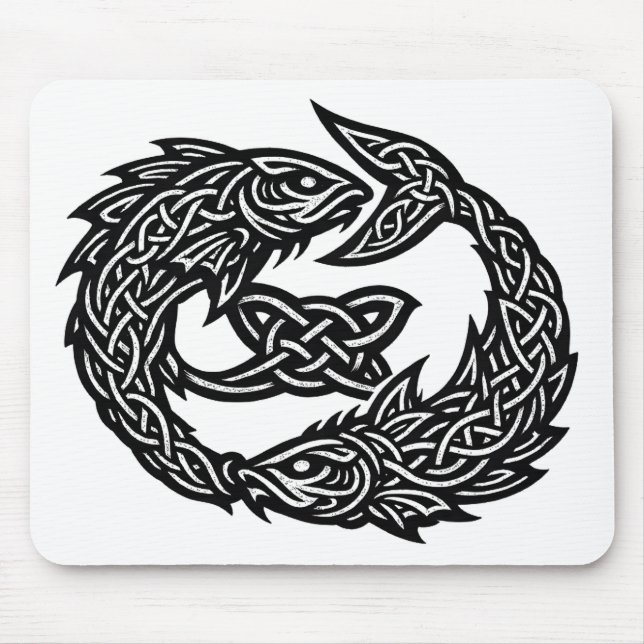 Fiskarna Keltisk Två‑Strömmars Sigil | BurnsInHell Musmatta (Framsidan)