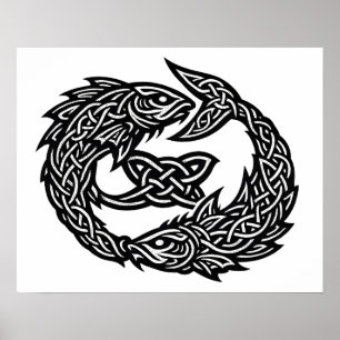 Fiskarna Keltisk Två‑Strömmars Sigil   BurnsInHell Poster
