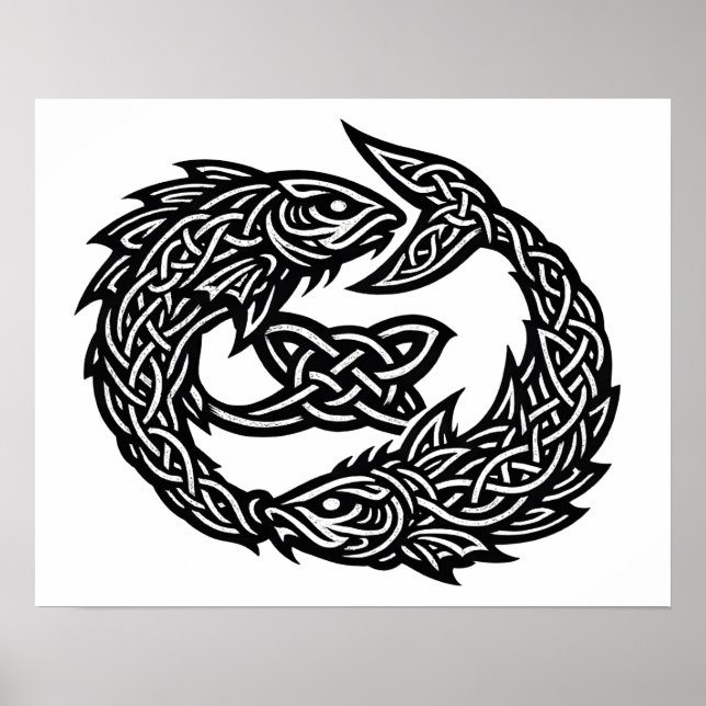 Fiskarna Keltisk Två‑Strömmars Sigil | BurnsInHell Poster (Framsidan)
