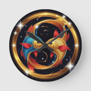 ♓ Fiskarna Kosmiskt Sken 🌌 Konstnärliga Zodiaken Rund Klocka