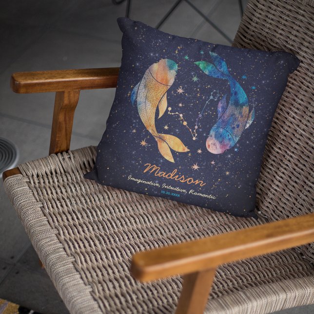 Fiskarna Stjärnbild Zodiak Vattenfärg Stjärna Gala Kudde (Skapare uppladdad)