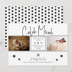 Fiskarna Stjärnor Foto Baby Födelse Tillkännagivan Inbjudningar