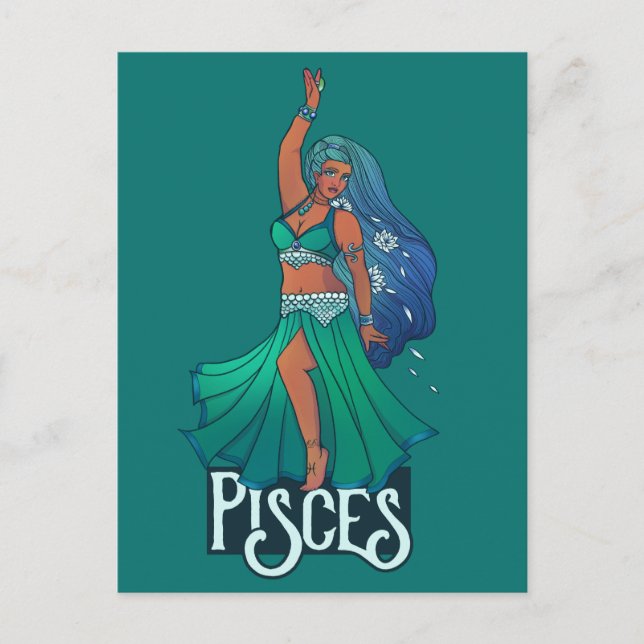 Fiskarna Zodiac magdansare Konst Astrologi Gudinna Vykort (Framsida)
