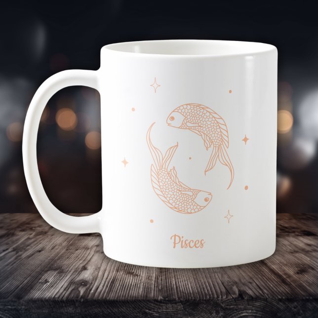 Fiskarna Zodiak Linje Konst Vit Persika Kaffemugg (Skapare uppladdad)