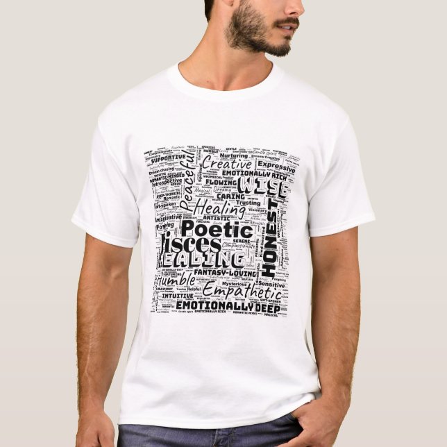 Fiskarna Zodiak Word Cloud Inspiration Mäns T Shirt (Framsida)