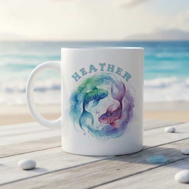 Fiskarna Zodiaktecknet Vattenfärg Fiskar Astrologi Kaffemugg (Pisces Zodiac Sign Watercolor Fish Astrology Coffee Mug
)