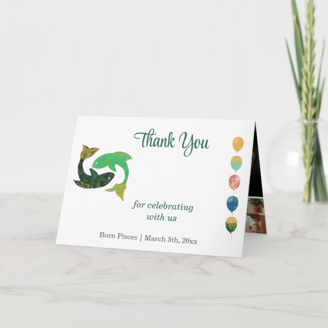 Fiskarnas 1-års födelsedags guld & foto tackkort (Framsida)