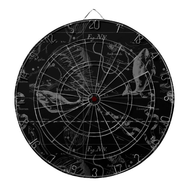 Fiskarnas stjärnbild Hevelius 1690 på svart Piltavla (Framsidan)