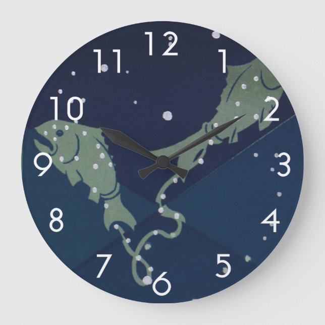 Fiskarnas stjärnbild Retro Zodiak Astrologi Stor Klocka (Framsida)