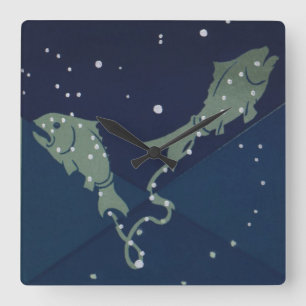 Fiskarnas stjärnbild Vintage Zodiak Astrologi Fyrkantig Klocka