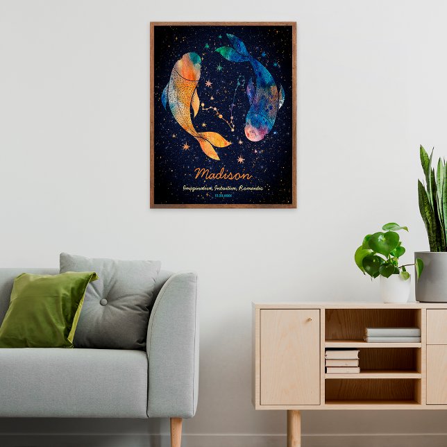 Fiskarnas stjärnbild Zodiak Vattenfärg Stjärna Gal Poster (Skapare uppladdad)