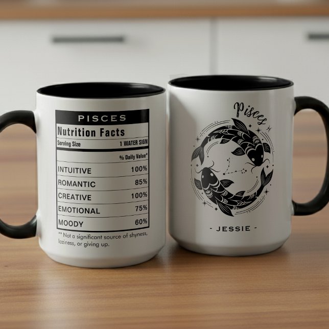 Fiskarnas stjärntecken Astrologi Näringsfakta Mugg (Pisces Zodiac Sign Astrology Nutrition Facts Mug
)
