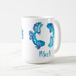 Fiskarnas stjärntecken ljust ljusblå glitterfisk kaffemugg