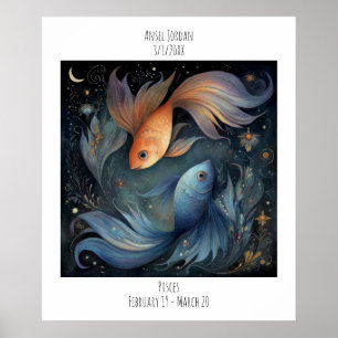 Fiskarnas Zodiak Astrologi Namn & Födelsedag Poster