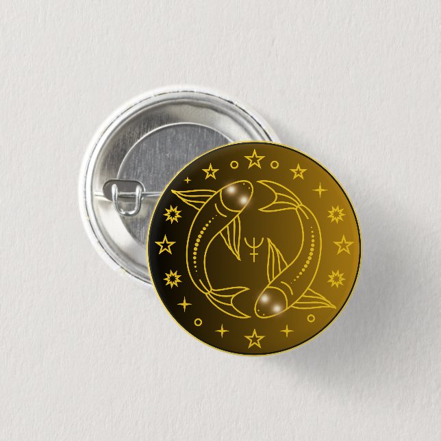 Fiskarnas Zodiakemblem | Minimalt Celest Symbol Knapp (Framsida & baksida)