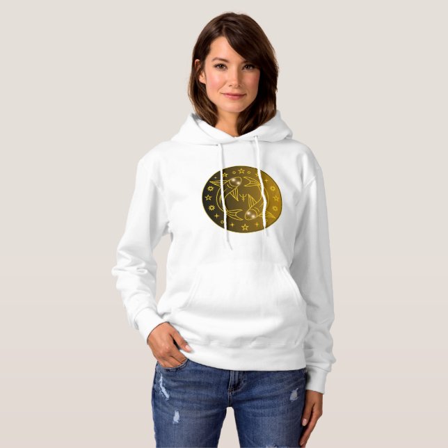 Fiskarnas Zodiakemblem | Minimalt Celest Symbol T Shirt (Hel framsida)