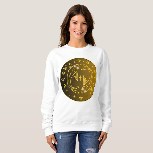 Fiskarnas Zodiakemblem | Minimalt Celest Symbol T Shirt (Hel framsida)
