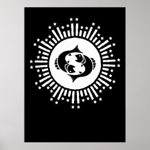 Fiskarnas Zodiakussymbol med Celestial Stjärnexplo Poster