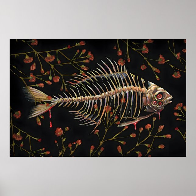 Fiskben med blommor - 5x7in miniprint endast 1 poster (Framsidan)