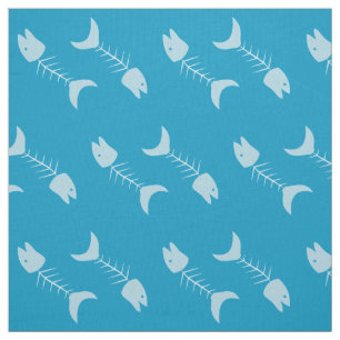 Fiskbenen Mönster Blue Fabric Tyg