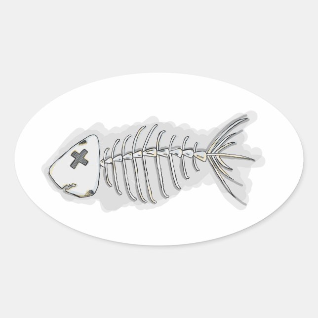 Fiskbensskelett Halloween ovala klistermärken (Framsida)