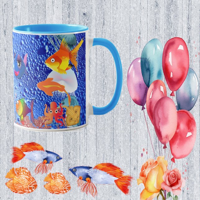 Fiskblåhavsbubblor i Tropiska havet Mugg (Tropical Sea Marine Life Fish Blue Ocean Bubbles Mug)