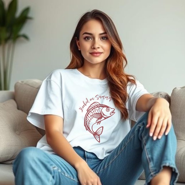 Fiskblåsa på sommarsfärrosrött t shirt (Fish Hooked on Summer- Cherry Red)