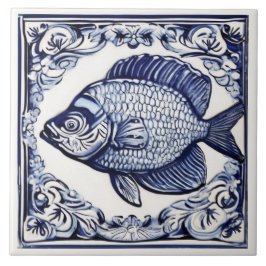 Fiskblått och vitt hav och oceanens tema Beach Hou Kakelplatta