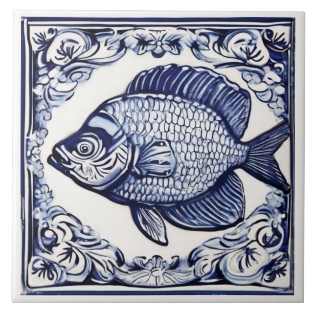 Fiskblått och vitt hav och oceanens tema Beach Hou Kakelplatta (Framsidan)