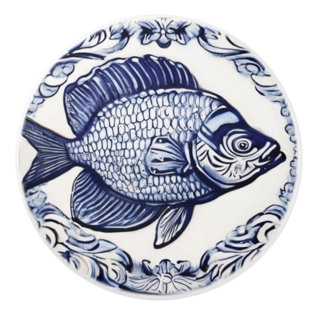 Fiskblått och vitt hav samt Höger mot havet Knopp (Framsidan)