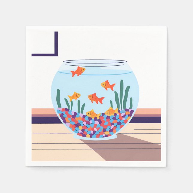 Fiskbowl Vattenfärg Målningsdesign Pappersservett (Framsidan)