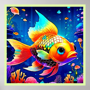 Fiskdesign för regnbåge vid havsreven poster