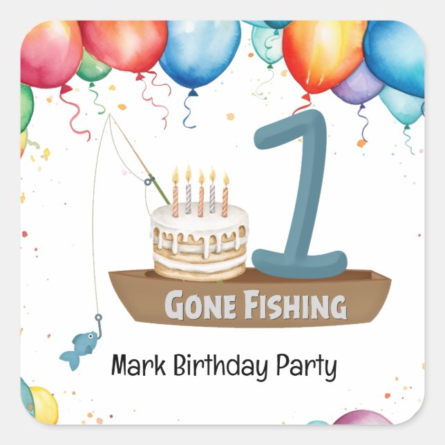 Fiske 1:a födelsedag fyrkantigt klistermärke (Framsida)