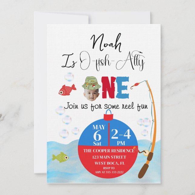 Fiske 1:a födelsedag - inbjudan till o-fisk (Framsida)