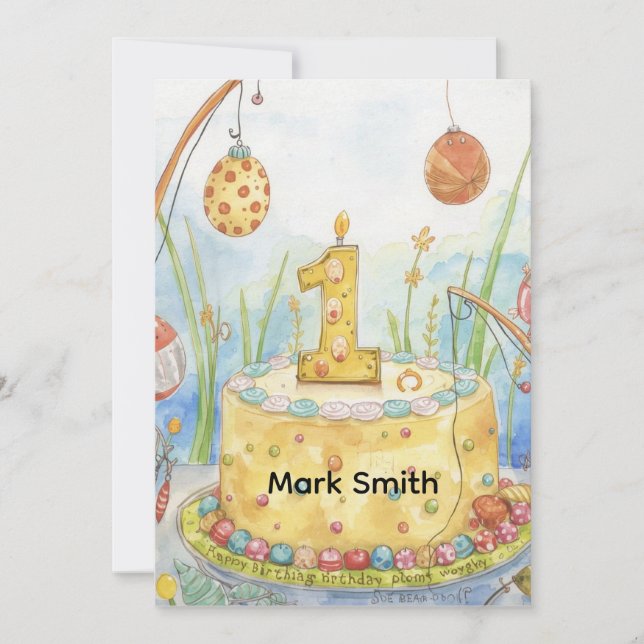 Fiske 1:a födelsedag med kummel för fiske i Älskar Kort (Framsida)