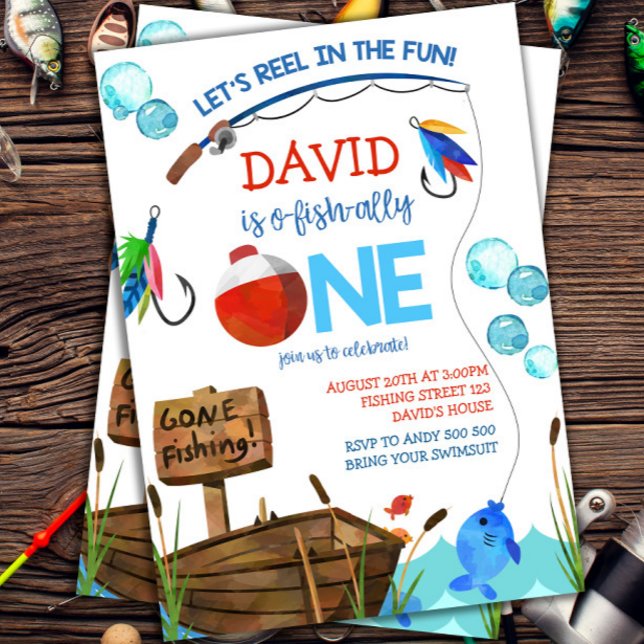 Fiske 1:a födelsedag: o-fish-ally inbjudningar (1st Birthday Ofishally ONE Fishing themed)