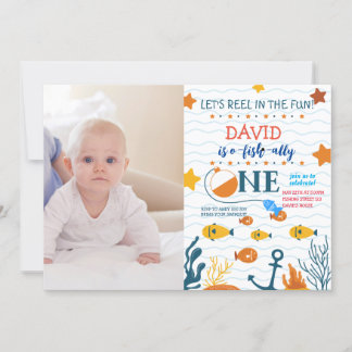 Fiske 1:a födelsedag: o-fish-ally Photo Bild Inbjudningar