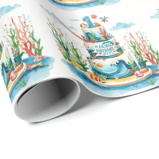 Fiske 1:a födelsedagen med kummel presentpapper (Rullad Hörn)