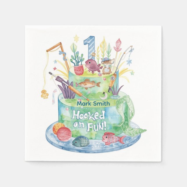 Fiske 1:a födelsedagen Party med kummelns dekorati Pappersservett (Framsidan)