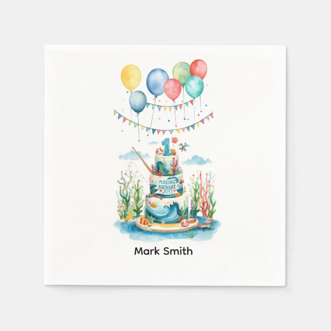 Fiske 1:a födelsedagen Party med kummelns dekorati Pappersservett (Framsidan)