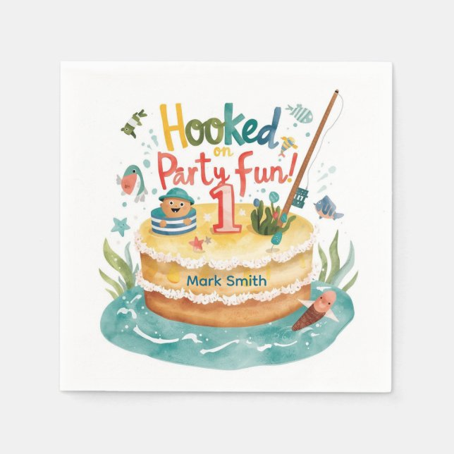 Fiske 1:a födelsedagen Party med kummelns dekorati Pappersservett (Framsidan)