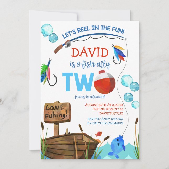 Fiske 2:a födelsedag: o-fish-ally inbjudningar (Framsida)