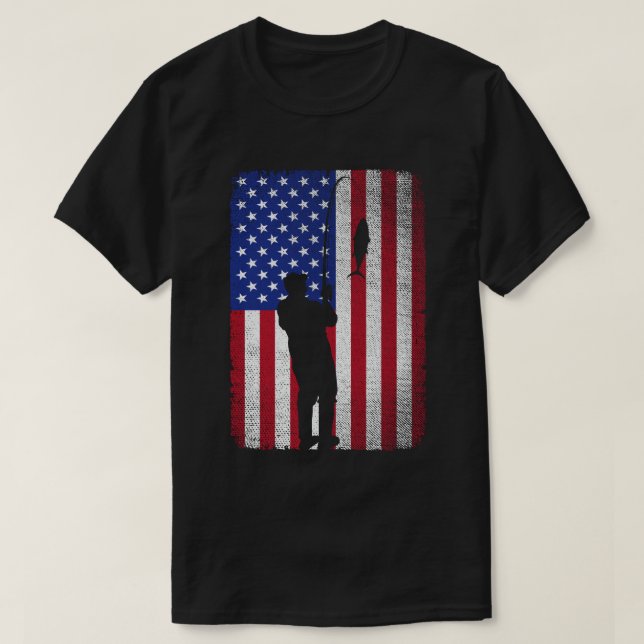 Fiske 4:e juli USA Amerikanska Flagga Fisherman T Shirt (Design framsida)