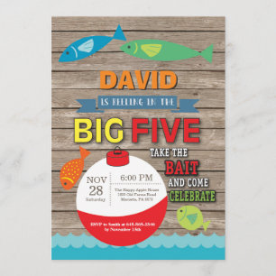 Fiske 5:e födelsedagsinbjudan Big Five Rustic Inbjudningar