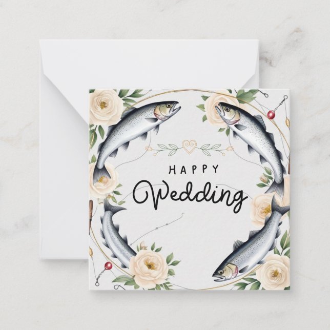Fiske Älskare Hälsning Lycklig Bröllop Anteckningskort (Framsida)