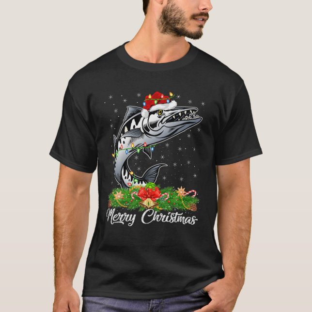 Fiske Älskare Matching Santa Hat Barracuda Fish Ch T Shirt (Framsida)